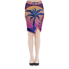 Abstract 3d Art Holiday Island Palm Tree Pink Purple Summer Sunset Water Midi Wrap Pencil Skirt by Cemarart