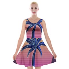 Abstract 3d Art Holiday Island Palm Tree Pink Purple Summer Sunset Water Velvet Skater Dress by Cemarart