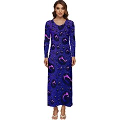 Purple Waterdrops Water Drops Long Sleeve Longline Maxi Dress by Cemarart