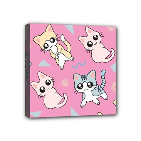 Cute Animal Little Cat Seamless Pattern Mini Canvas 4  X 4  (stretched) by Grandong