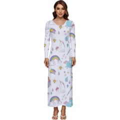 Unicorn Diamond Rainbow Shooting Star Long Sleeve Longline Maxi Dress by Grandong