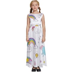 Unicorn Diamond Rainbow Shooting Star Kids  Satin Sleeveless Maxi Dress by Grandong