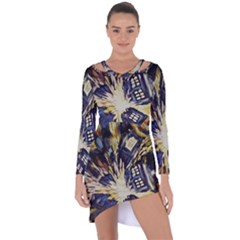Tardis Doctor Who Pattern Asymmetric Cut-out Shift Dress by Cemarart