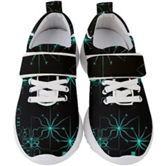 Space Time Abstract Pattern Alien Dark Green Pattern Kids  Velcro Strap Shoes by Cemarart