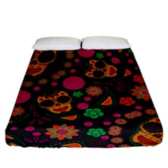 Skull Colorful Floral Flower Head Fitted Sheet (california King Size) by Cemarart