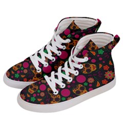 Skull Colorful Floral Flower Head Men s Hi-top Skate Sneakers by Cemarart