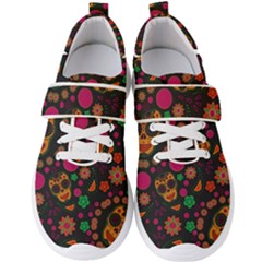 Skull Colorful Floral Flower Head Men s Velcro Strap Shoes by Cemarart