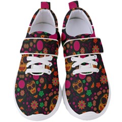 Skull Colorful Floral Flower Head Women s Velcro Strap Shoes by Cemarart