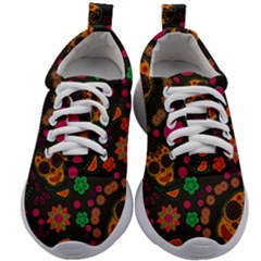 Skull Colorful Floral Flower Head Kids Athletic Shoes by Cemarart