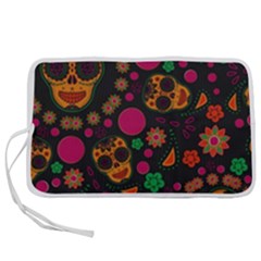 Skull Colorful Floral Flower Head Pen Storage Case (m) by Cemarart