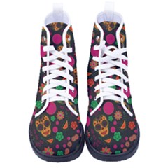 Skull Colorful Floral Flower Head Kid s High-top Canvas Sneakers by Cemarart