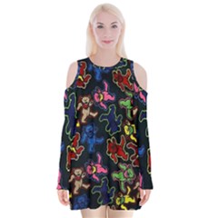 Dead Head Deadhead Grateful Dead Velvet Long Sleeve Shoulder Cutout Dress by Cemarart
