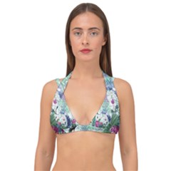 Peacock Parrot Bird Pattern Exotic Summer Green Flower Jungle Paradise Double Strap Halter Bikini Top by Cemarart