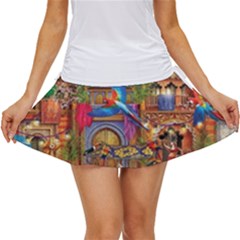 Arabian Street Art Colorful Peacock Tiger Man Parrot Horse Dancer Fantasy Women s Skort by Cemarart