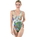 Royal Peacock Feather Art Fantasy High Leg Strappy Swimsuit View1