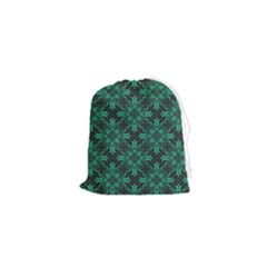 Green Damask Pattern Vintage Floral Pattern, Green Vintage Drawstring Pouch (xs) by nateshop