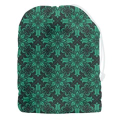 Green Damask Pattern Vintage Floral Pattern, Green Vintage Drawstring Pouch (3xl) by nateshop