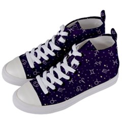 Zodiac Symbols Sign And Stars Pattern Seamless Pattern Women s Mid-top Canvas Sneakers by Cemarart