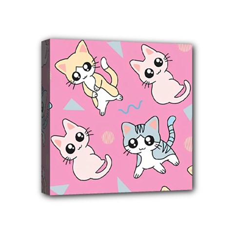 Cute Animal Little Cat Seamless Pattern Mini Canvas 4  X 4  (stretched) by Cemarart