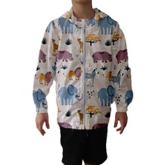 Wild Animals Seamless Pattern Kids  Hooded Windbreaker by Ndabl3x