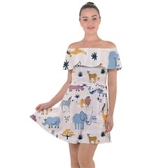 Wild Animals Seamless Pattern Off Shoulder Velour Dress by Ndabl3x