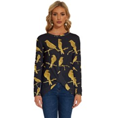 Background With Golden Birds Long Sleeve Crew Neck Pullover Top by Ndabl3x