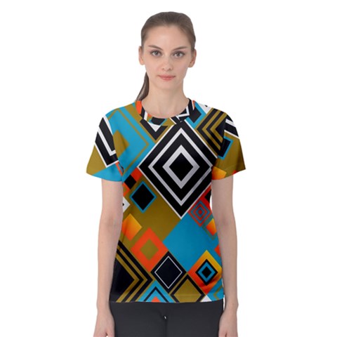 Retro Pattern Abstract Art Colorful Square Women s Sport Mesh T-shirt by Ndabl3x