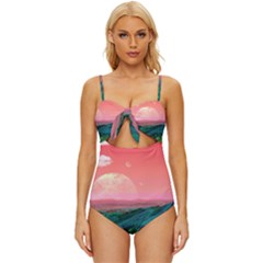 Unicorn Valley Aesthetic Clouds Landscape Mountain Nature Pop Art Surrealism Retrowave Knot Front One-piece Swimsuit by Cemarart