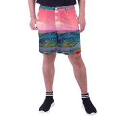 Unicorn Valley Aesthetic Clouds Landscape Mountain Nature Pop Art Surrealism Retrowave Men s Pocket Shorts by Cemarart