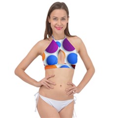 Abstract Dots Colorful Cross Front Halter Bikini Top by nateshop