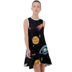 Space Cartoon, Planets, Rockets Frill Swing Dress by nateshop