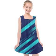 Blue Neon Lines, Blue Background, Abstract Background Kids  Cross Back Dress by nateshop