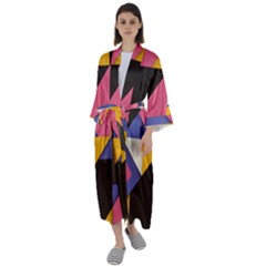 Retro Colorful Background, Geometric Abstraction Maxi Satin Kimono by nateshop