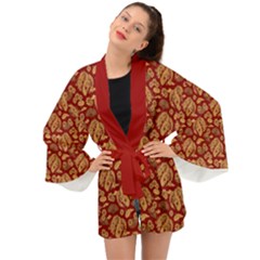 Vintage Dragon Chinese Red Amber Long Sleeve Kimono by DimSum