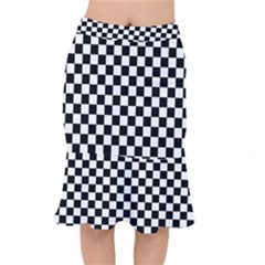 Black White Checker Pattern Checkerboard Short Mermaid Skirt by Grandong