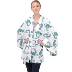 Creepy Monster Bird Drawing Motif Pattern Long Sleeve Velvet Kimono  by dflcprintsclothing