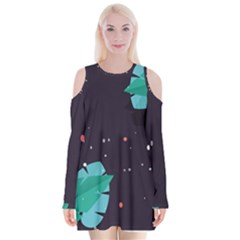 Leaves Flowers Border Frame Floral Velvet Long Sleeve Shoulder Cutout Dress by Grandong