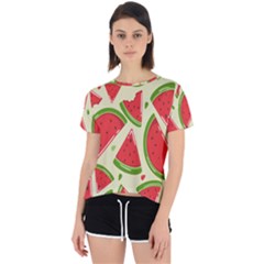 Cute Watermelon Seamless Pattern Open Back Sport T-shirt by Grandong