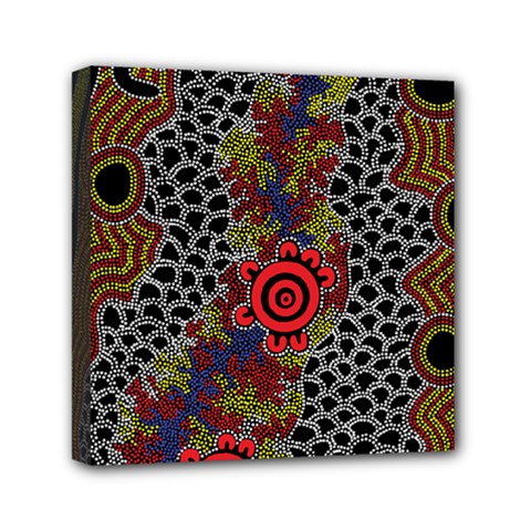 Authentic Aboriginal Art - Gathering Mini Canvas 6  X 6  (stretched) by hogartharts