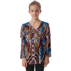 Authentic Aboriginal Art - Wetland Dreaming Kids  V Neck Casual Top by hogartharts