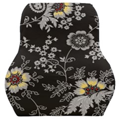 Black Background With Gray Flowers, Floral Black Texture Car Seat Back Cushion  by nateshop