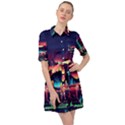 Cityscape Building Painting 3d City Illustration Belted Shirt Dress View1