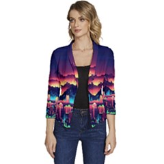 Cityscape Building Painting 3d City Illustration Women s Casual 3/4 Sleeve Spring Jacket by Bedest