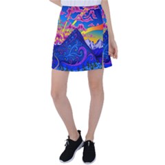 Blue And Purple Mountain Painting Psychedelic Colorful Lines Tennis Skirt