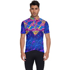 Blue And Purple Mountain Painting Psychedelic Colorful Lines Men s Short Sleeve Cycling Jersey by Bedest