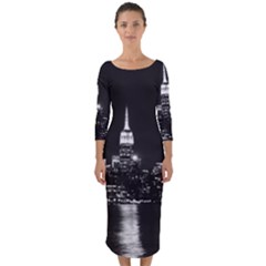 Photography Of Buildings New York City  Nyc Skyline Quarter Sleeve Midi Bodycon Dress by Cemarart