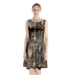 Braunschweig City Lower Saxony Sleeveless Waist Tie Chiffon Dress by Cemarart