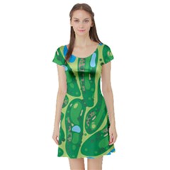 Golf Course Par Golf Course Green Short Sleeve Skater Dress by Cemarart