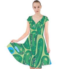 Golf Course Par Golf Course Green Cap Sleeve Front Wrap Midi Dress by Cemarart