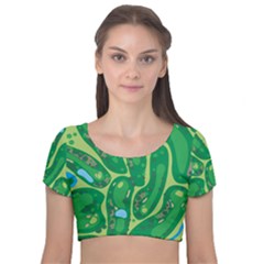 Golf Course Par Golf Course Green Velvet Short Sleeve Crop Top  by Cemarart